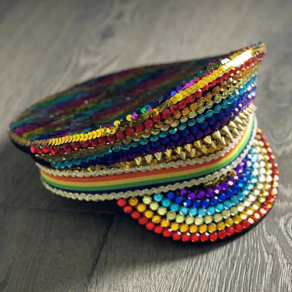 RAINBOW PRIDE SEQUIN CAPTAIN HAT - NWT!